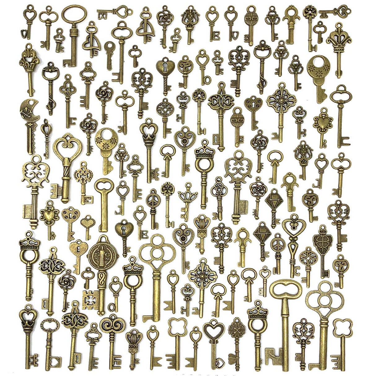 125 PCS Vintage Skeleton Key Set Charms, JIALEEY Mixed Antique Style Bronze Brass for Pendant DIY Jewelry Making Wedding Party Favors JIALEEY