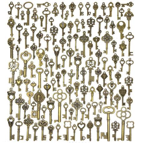 125 PCS Vintage Skeleton Key Set Charms, JIALEEY Mixed Antique Style Bronze Brass for Pendant DIY Jewelry Making Wedding Party Favors JIALEEY
