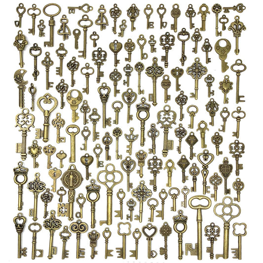 125 PCS Vintage Skeleton Key Set Charms, JIALEEY Mixed Antique Style Bronze Brass for Pendant DIY Jewelry Making Wedding Party Favors - WoodArtSupply