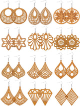 12 Pairs African Wooden Drop Earrings Bohemian Pendant Dangle Earrings Lightweight Ethnic Style Wood Earrings for Women (Chic Styles) Hicarer
