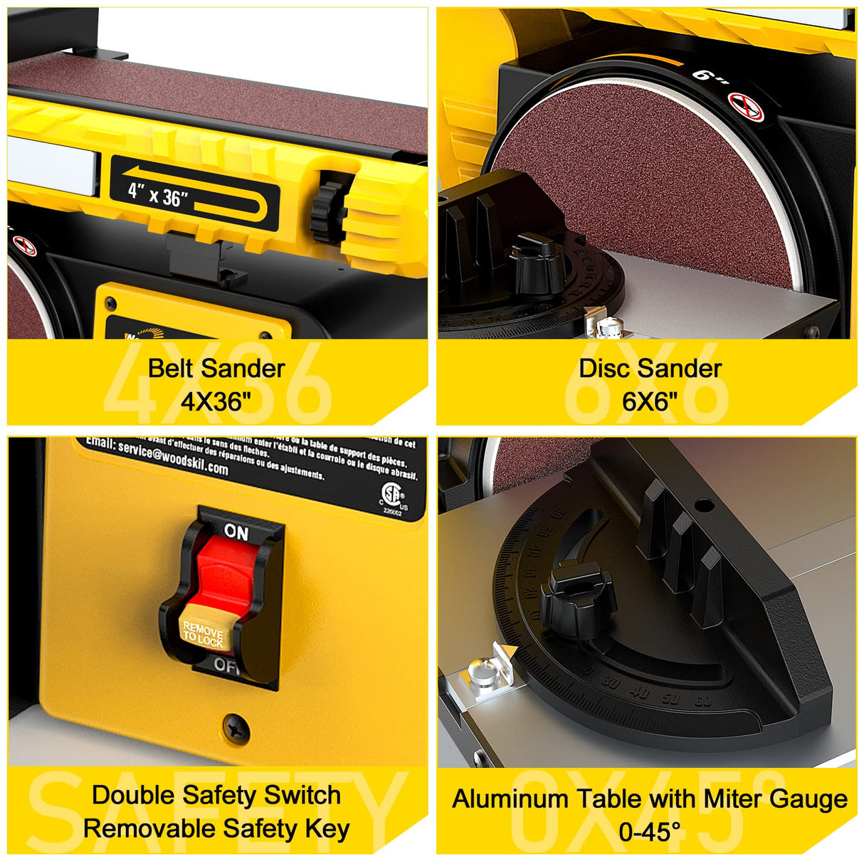 Woodskil 4.5-Amp Belt Disc Sander Combo, 4 x 36 in. Belt and 6 in. Disc Sander with 3/4HP Motor, Belt Sander for Woodworking with Base, Bench Sander Woodskil