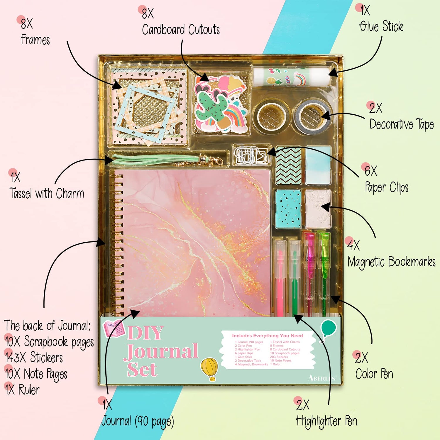 Gifts for Girls Age of 8 9 10 11 12 13 Years Old and Up, DIY Journal Set, Personalized Diary Stuff for Tweens Teens, Decorate Your Planner/Organizer, ABERLLS