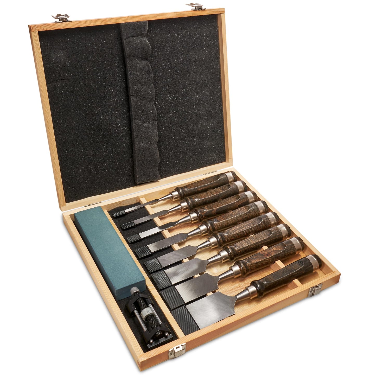 SELFIE CAT Chisel set, Chisel set for wood, 8-piece black walnut chisel set in wooden box carving set, sharp chisel set (6,10,13,19,25,32,38,50mm), - WoodArtSupply