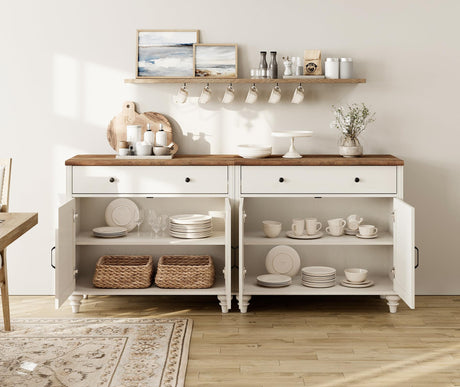 WAMAPT Buffet Cabinet with 4 Doors and 2 Drawers, Large Coffee Bar Tables Wood Kitchen Storage Cabinets with Storage Cabinets, Modern Farmhouse WAMPAT