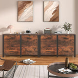 Frmobepts 6 Drawer Dresser, Wooden Dresser for Bedroom, 47" Metal Frame, Black Dresser, Natural Wooden Dresser Furniture, Storage Cabinet for Dining Frmobepts