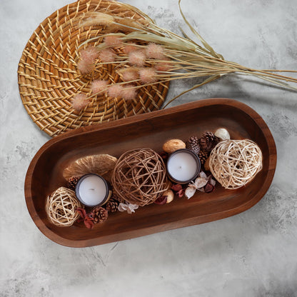 Wooden Dough Bowl - Dark Burnt Acacia Wood Rustic Dough Bowl - Handmade Decorative Bowls for Home Decor, Bathroom, Kitchen Counter, & More - Large - WoodArtSupply