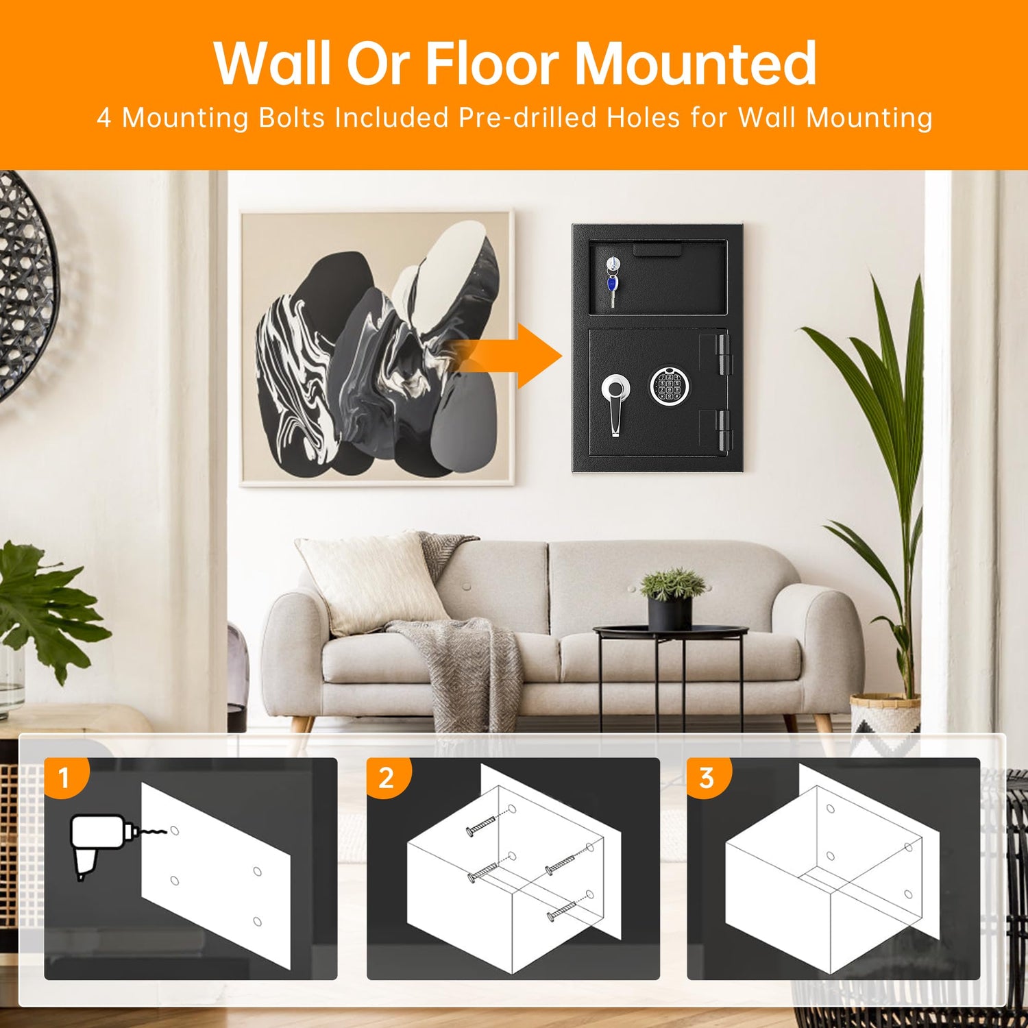 INTERGREAT Drop fireproof safe,2.6 Cub Depository Safe for Business, 80 lbs Large Deposit Money Security Safe Box with Digital keypad and keys for INTERGREAT