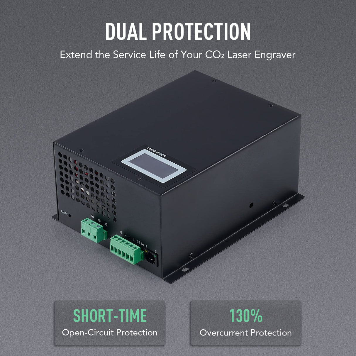 OMTech 60W Laser Power Supply for CO2 Laser Engravers & Cutters, Digital Power Supply with Real Time Display Safety Protection, MYJG-60 Power Supply OMTech