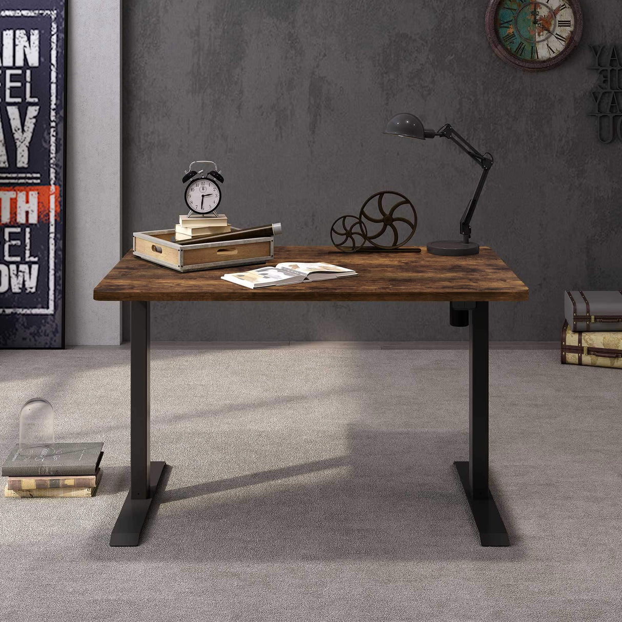 FLEXISPOT Electric Height Adjustable Standing Desk, 48 x 24 Inches, Black Frame/Rustic (EC1 Classic 48, Rustic 2 Packages) FLEXISPOT