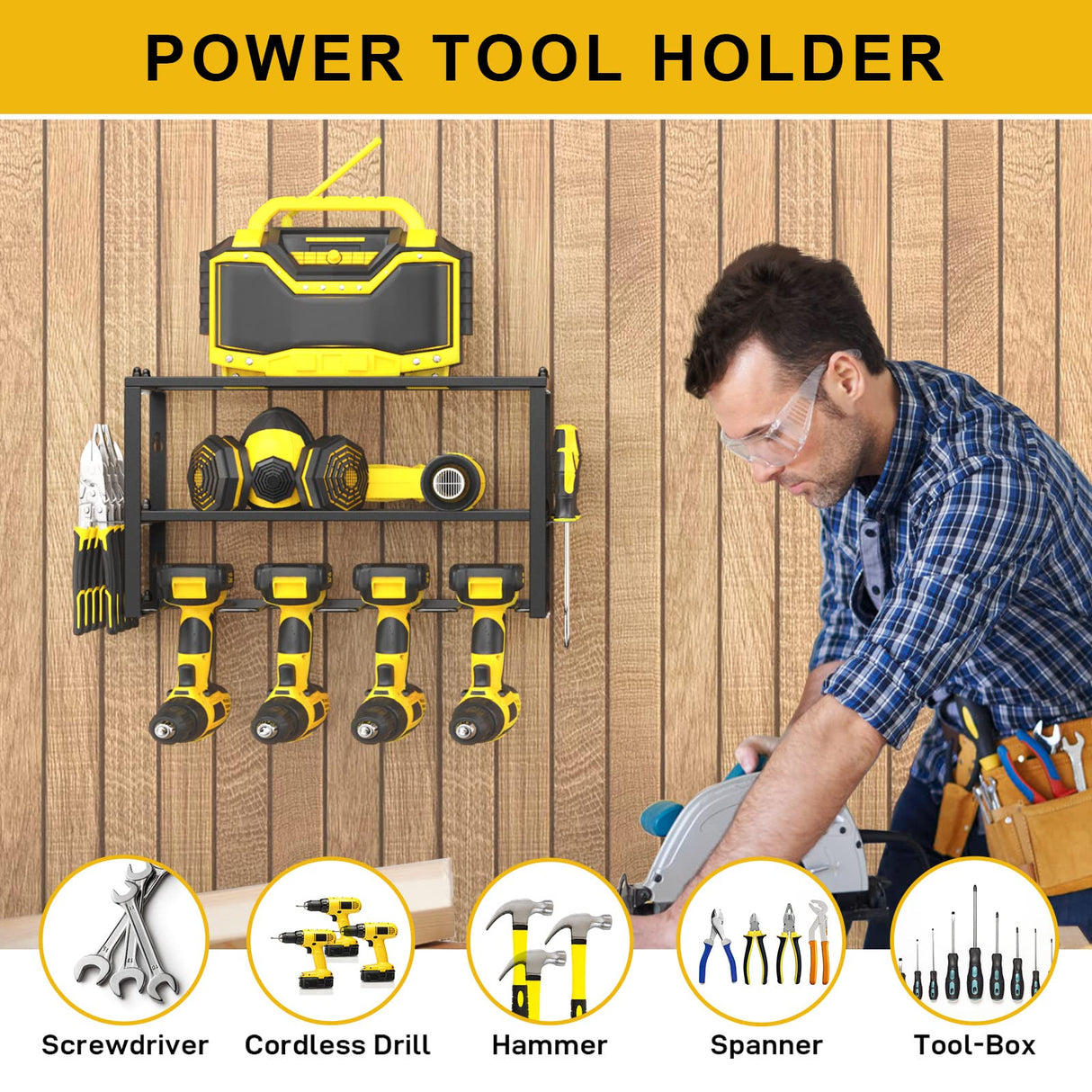Spacecare Power Tool Organizer- Cordless Power Drill Tool Holder- Heavy Duty Tool Shelf & 1 Pack 3 Layers Tool Rack - Floating Tool Shelf Wall SPACECARE