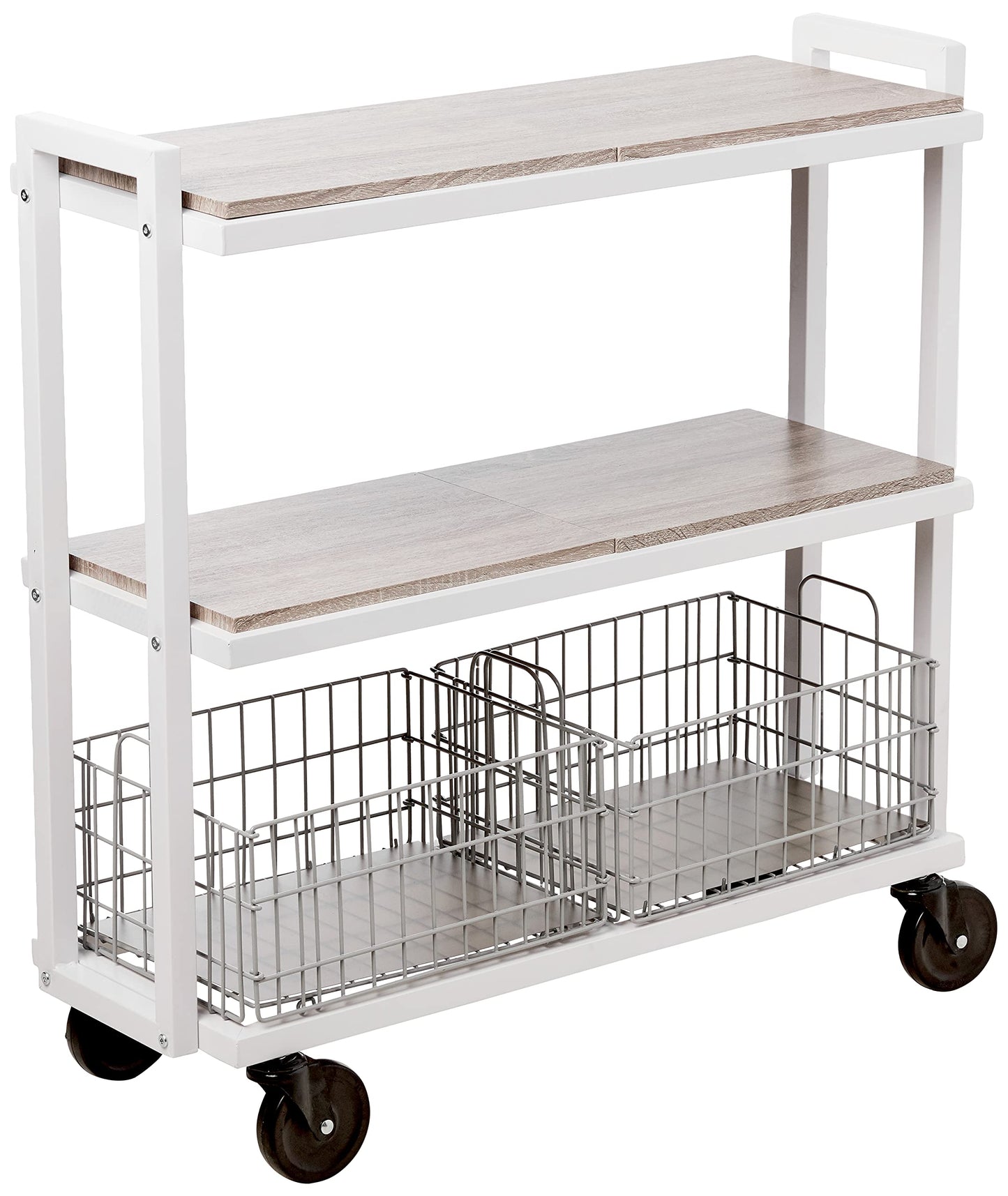 Atlantic Modular Mobile Storage Cart System, with Interchangeable Shelves & Baskets, Powder-Coated All-Steel Frame, 3-Tier, Caster Wheels for Mobility, PN 23350328, in White