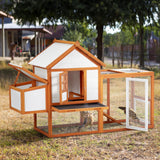 PioneerWorks Outdoor Chicken Coop Wooden Hen House with Run, Poultry Cage w/Ramps, Nesting Box, 5 Access Areas, Wire Fence, Removable Bottom for Easy PioneerWorks