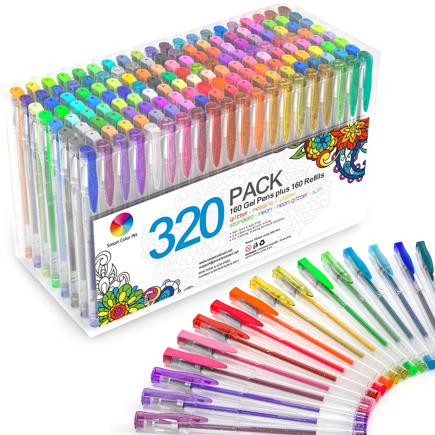 320 Pack Gel Pens Set, Smart Color Art 160 Colors Gel Pen with 160 Refills for Adult Coloring Books Drawing Painting Writing Smart Color Art