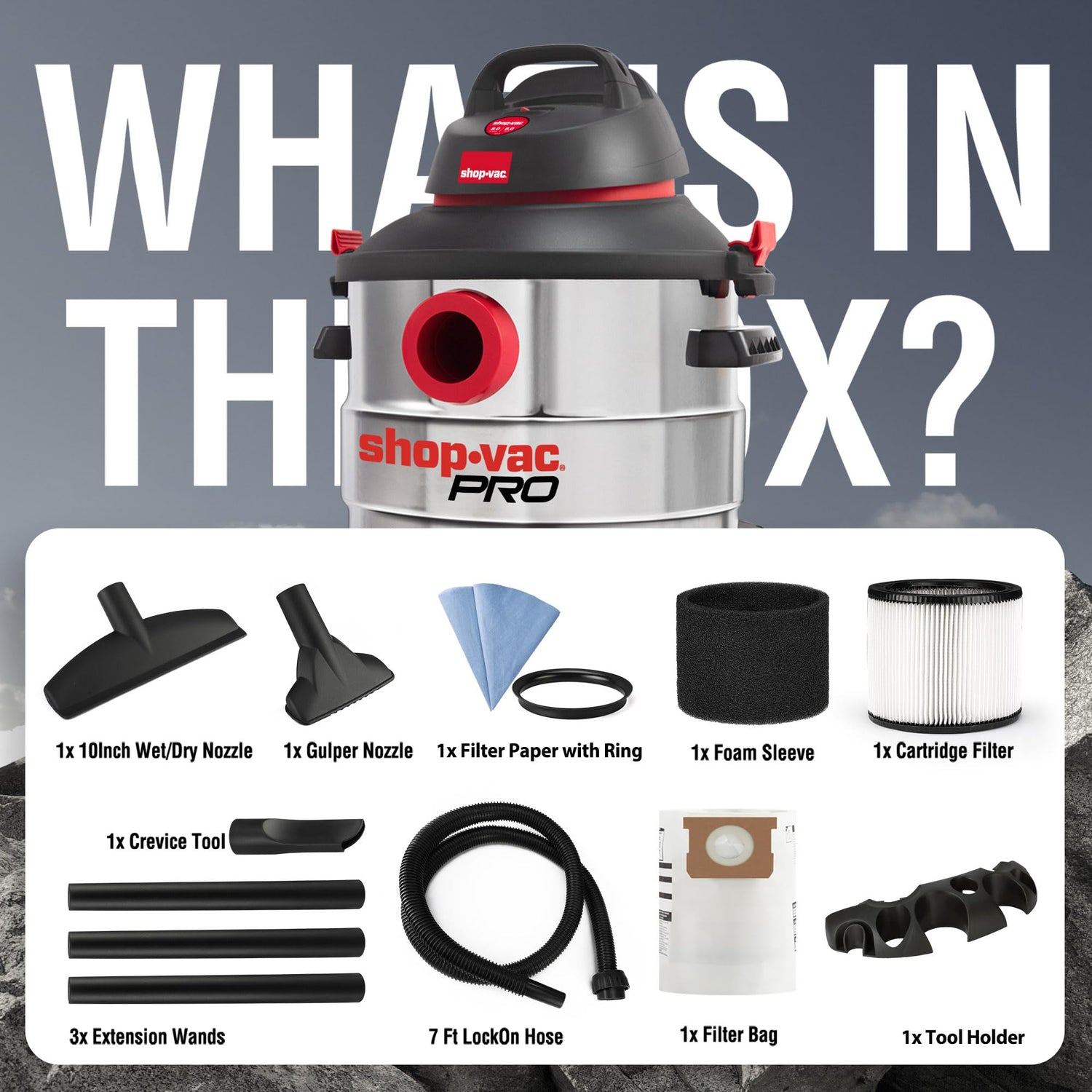 Shop-Vac 8 Gallon 6.0 Peak HP Wet/Dry Vacuum, Stainless Steel Tank, Portable Shop Vacuum with Multifunctional Attachments for Jobsite, Garage & Shop-Vac