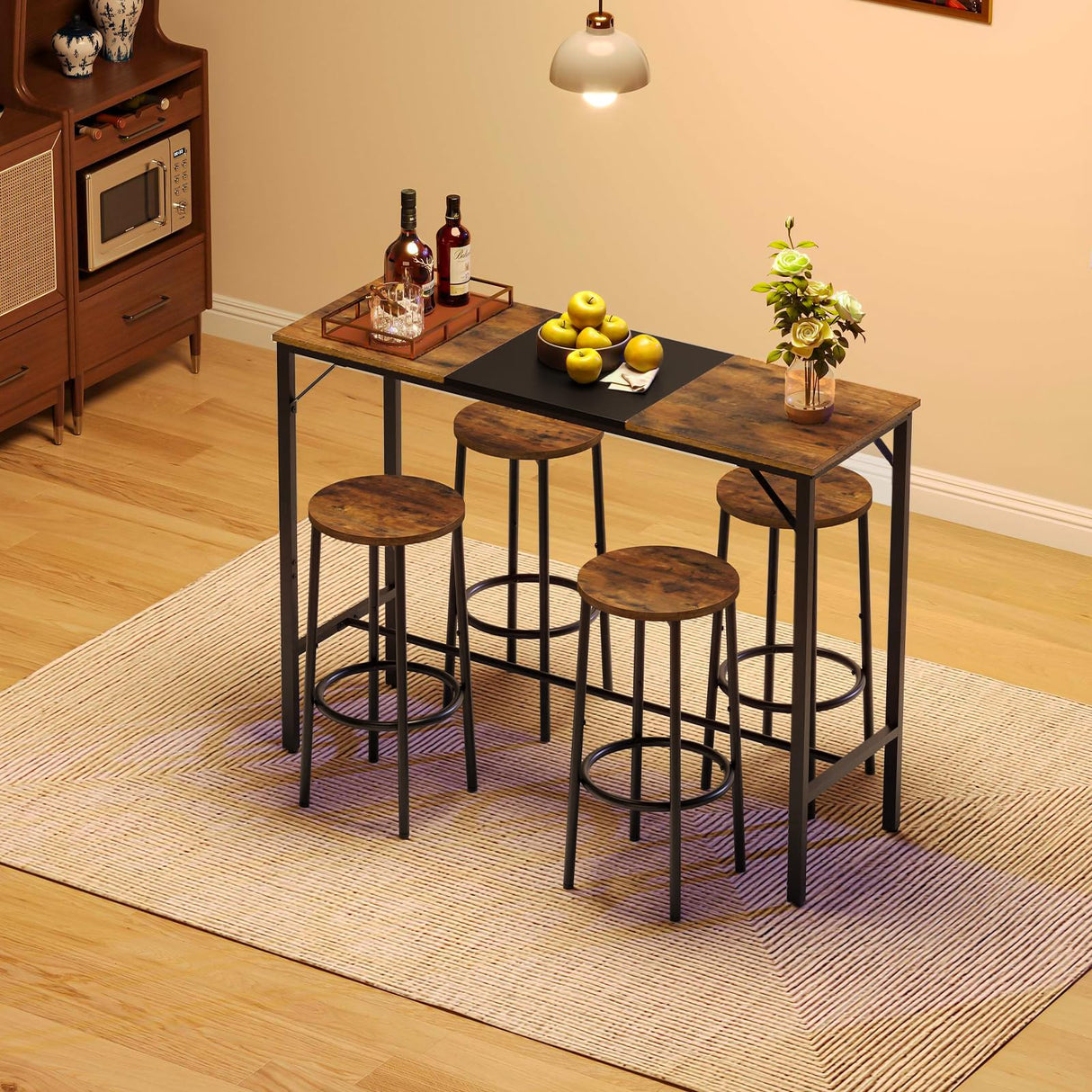 HOOBRO Bar Table, 47.1" Rectangular Pub Table, Tall Counter Height Pub Table, Long Bar Height Table for Small Space, Narrow High Top Table, Sturdy HOOBRO