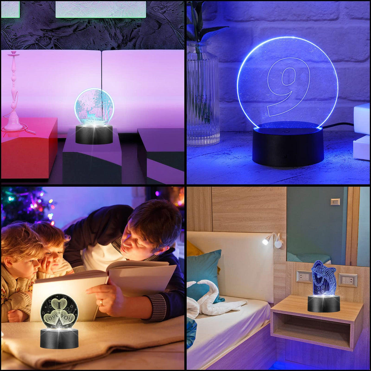 12 Pieces Clear Acrylic Sheets and 12 Pieces 3D Night LED Light Lamp Base with Remote Control and USB Cable, DIY Acrylic Lamp Base Set for Restaurant Riakrum