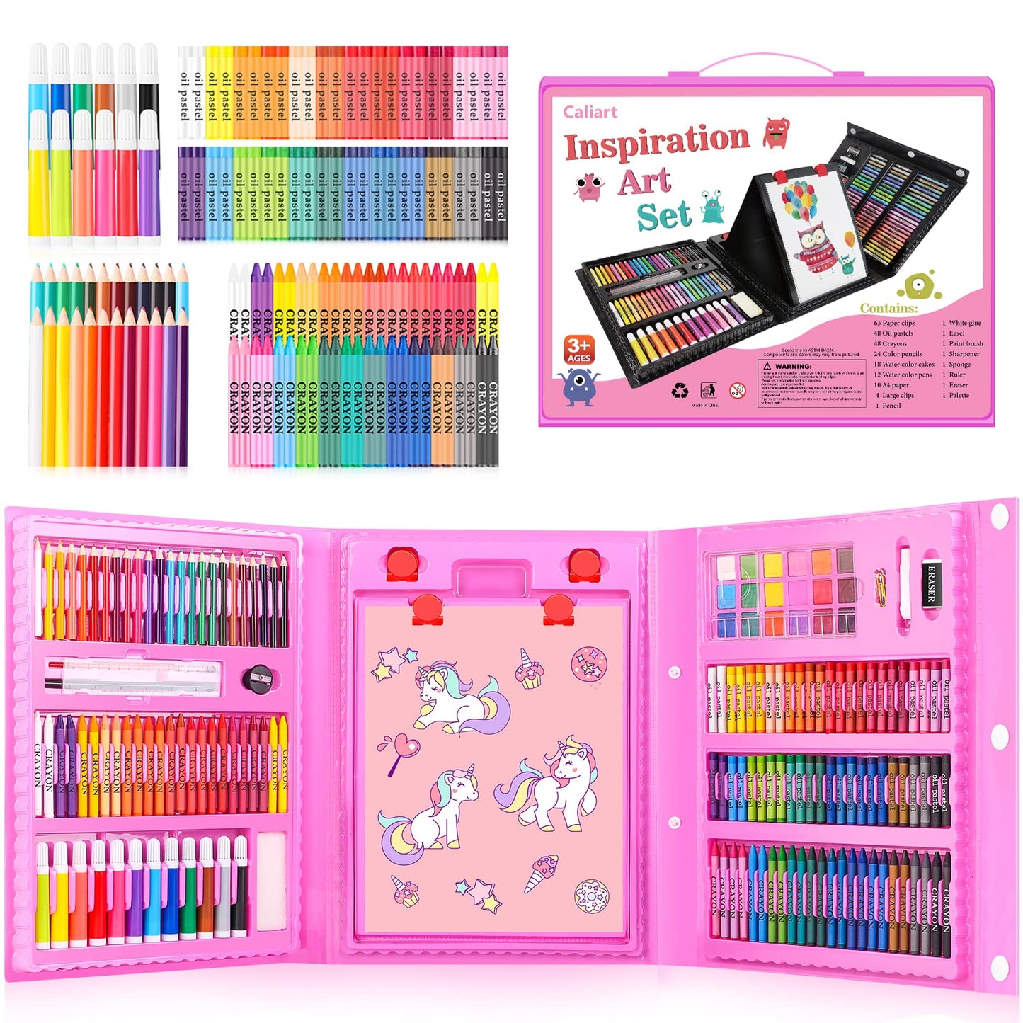  Art Set for Kids, 208PCS Art Kits with Trifold Easel,Deluxe Painting  Art Set,Coloring Drawing Art Supplies Case Gift for Artists Teens Adults  Boys Girls Beginners (Pink)
