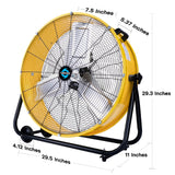 Tornado - 24 Inch High Velocity Heavy Duty Tilt Metal Drum Fan Yellow Commercial, Industrial Use 3 Speed 8540 CFM Tornado
