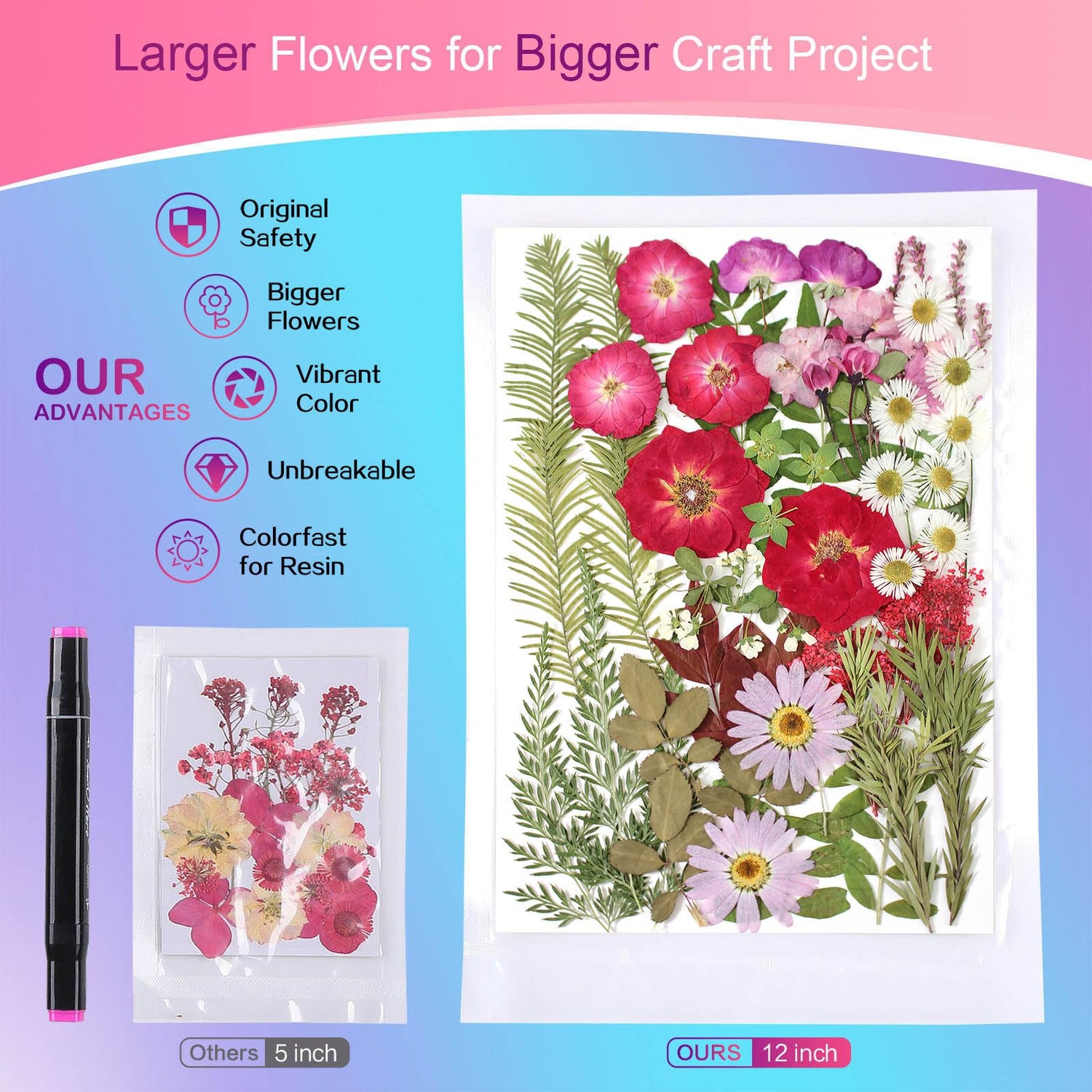 A5 Large Bulk Christmas Dried Pressed Flowers for Christmas Decor, Real Dry Natural Flower Leaf Daisy for Resin Mold, Cake Decor, Phone Cases ( ZMRU