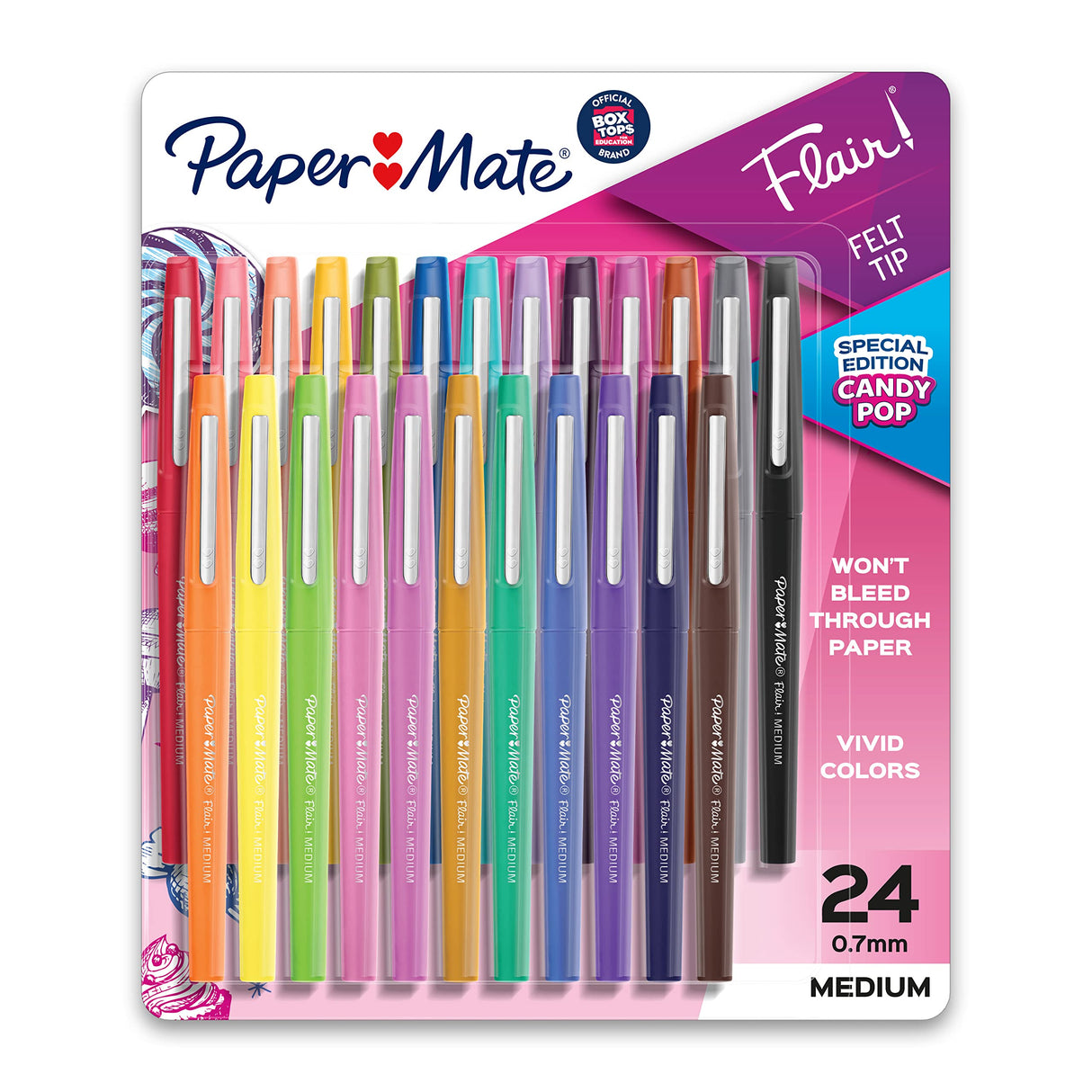 Paper Mate Felt Tip Pens Flair Marker Pens, Medium Point, Assorted, 24 Count Paper Mate