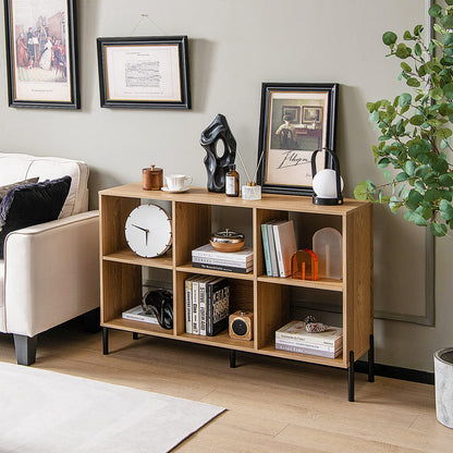 Giantex Natural 6-Cube Bookcase with Adjustable Shelves and Metal Legs - WoodArtSupply