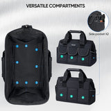 TICONN 12in Tool Bag with Waterproof Soft Bottom, Multi-Pockets Wide Mouth Tool Tote with Safety Reflective Straps, Adjustable Shoulder Strap TICONN