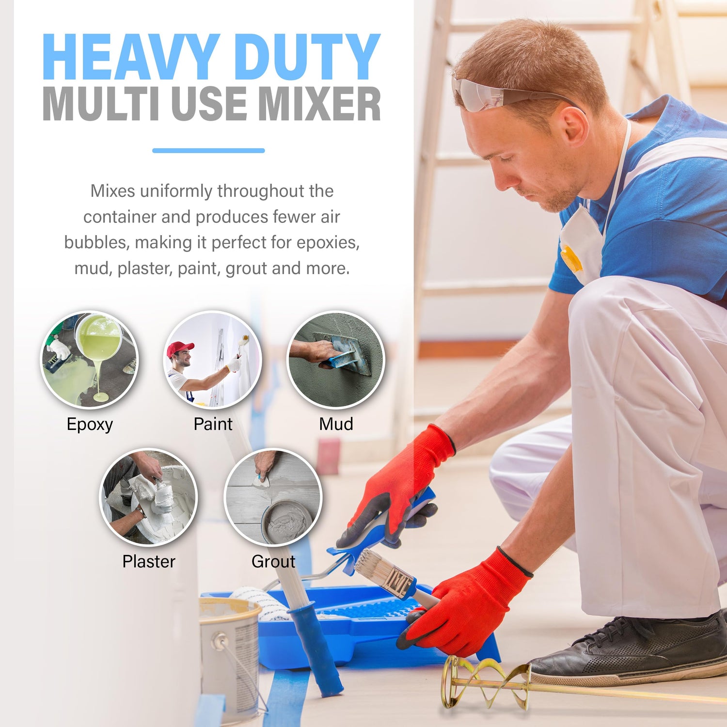 AYZOTEK Paint Mixer for Drill, 1-5 Gallon Bucket, Paint Stirrer for Drill, Zinc Plated, Rust-Free & Easy to Clean, Fits All Standard Drills - For AYZOTEK