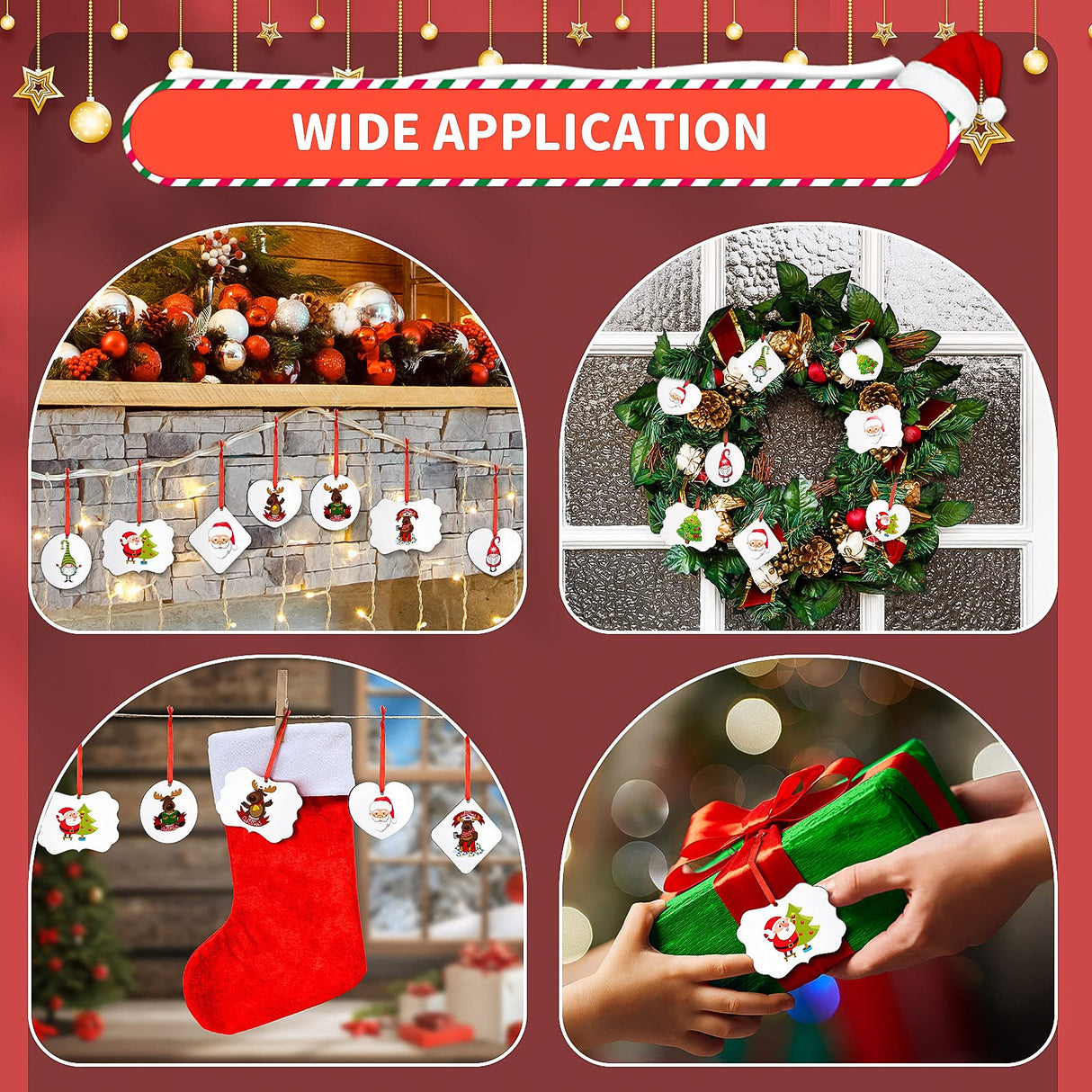 Marsui Sublimation Wooden Ornaments Blanks Christmas Sublimation Blanks Pendant Unfinished Christmas Tree Discs Wooden Ornaments Sublimation Wooden Marsui