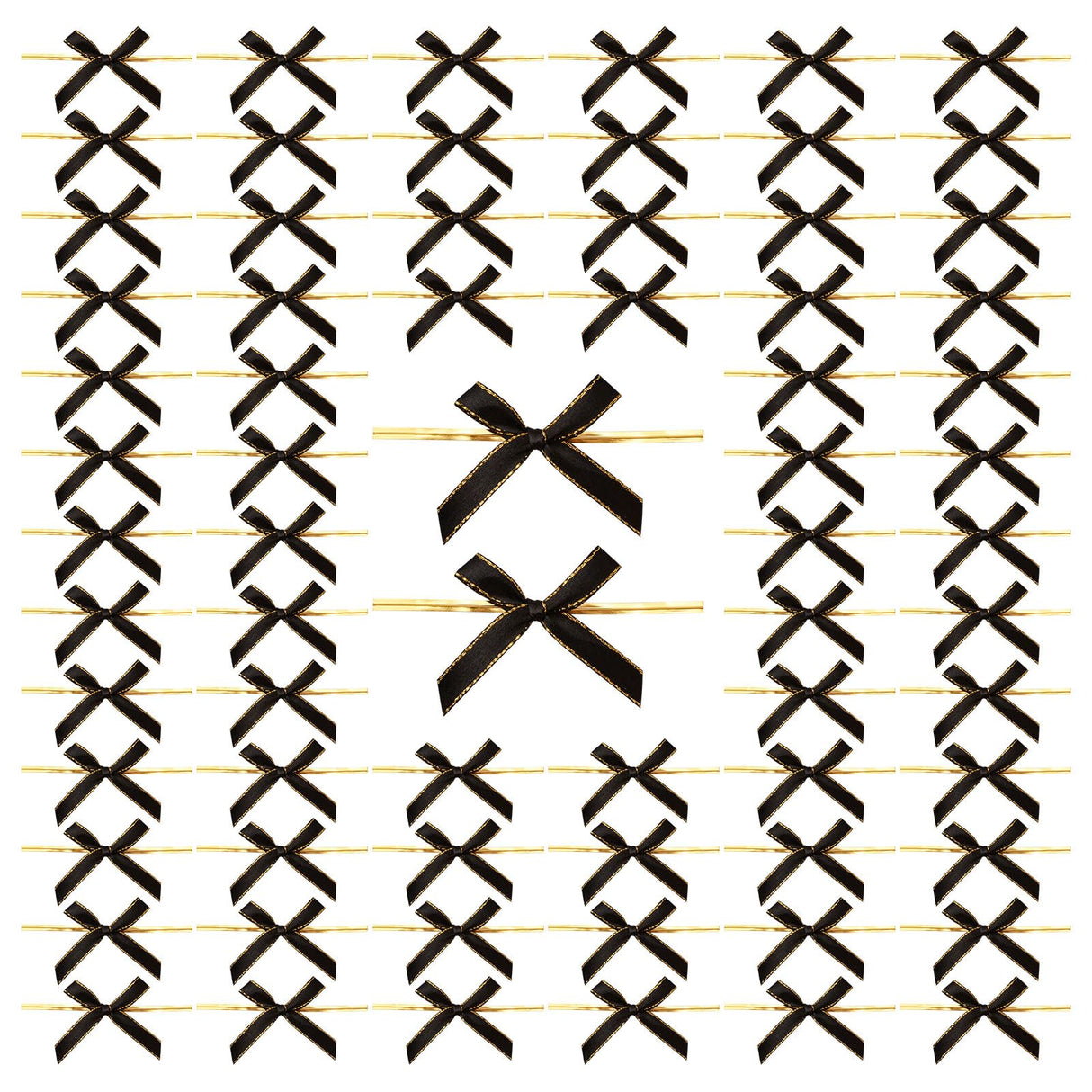 WANDIC Black Small Bows, 200Pcs Satin Twist Tie Bows with Golden Lace Christmas Halloween Mini Bow Pretied Bows for Gift Package Craft Candy Cookie WANDIC