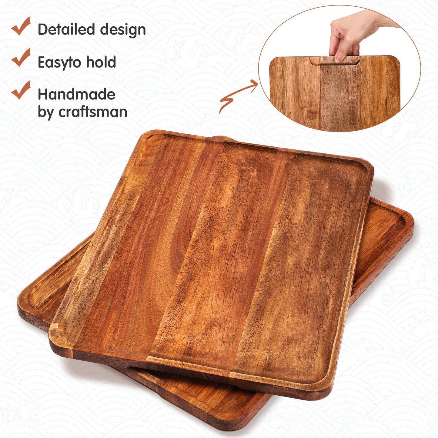 5 Pack Solid Acacia Wood Serving Trays, Rectangular Wooden Serving Board for Food Appetizer Serving Tray Plates for Vegetables Fruit Charcuterie