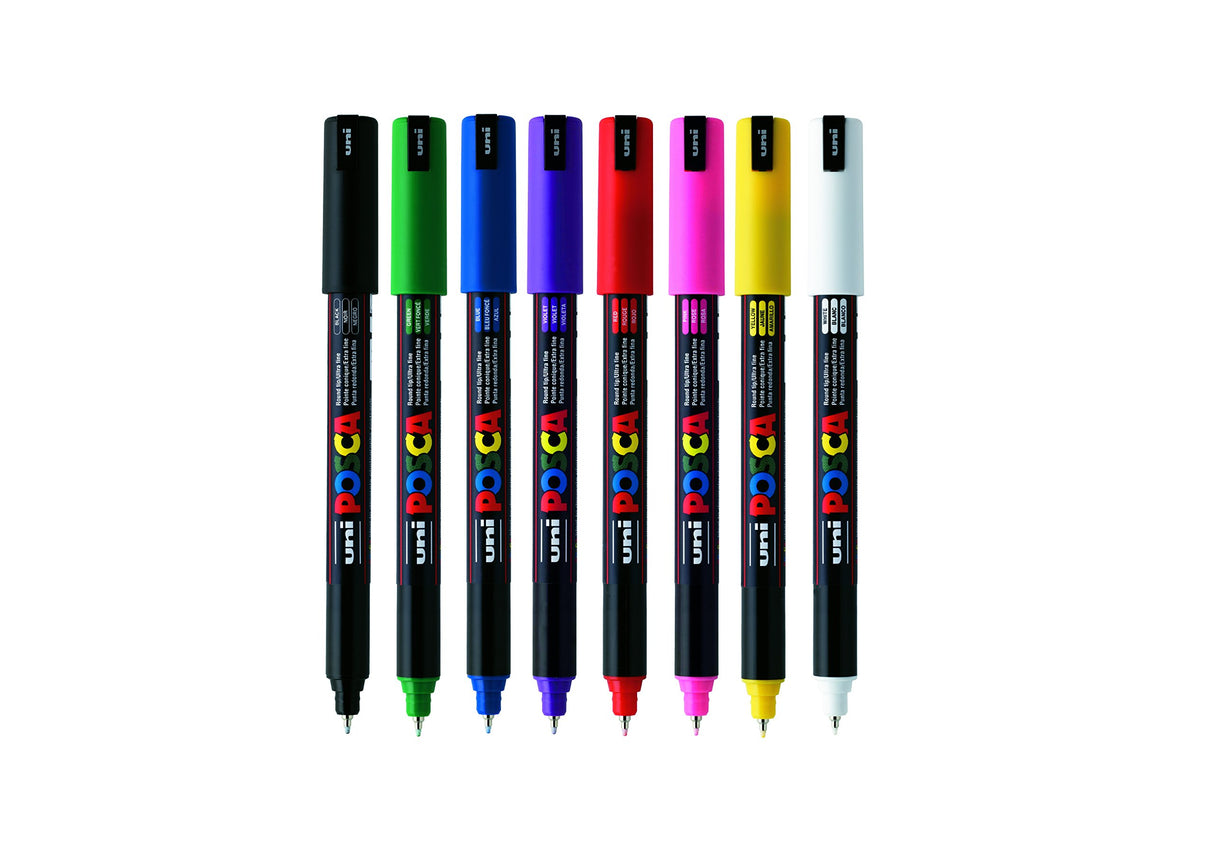 Posca Unibal PC-1MR EXTRA FINE Wallet of 8 STANDARD COLOURS Posca