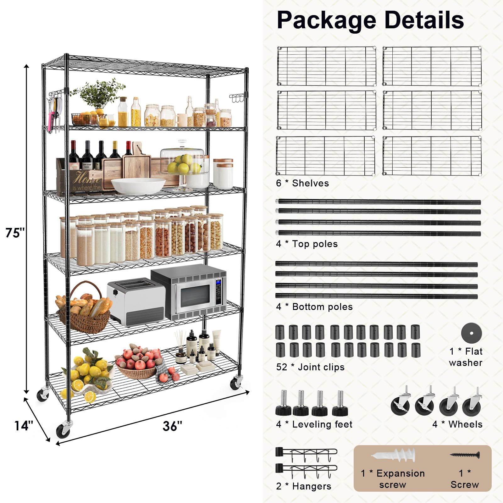 YNN Heavy Duty Storage Shelving Unit, 6 Tier Storage Shelves with Wheels Adjustable Storage Metal Shelf Wire Shelving Unit Organizer Storage Rack for - WoodArtSupply