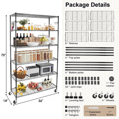 YNN Heavy Duty Storage Shelving Unit, 6 Tier Storage Shelves with Wheels Adjustable Storage Metal Shelf Wire Shelving Unit Organizer Storage Rack for - WoodArtSupply