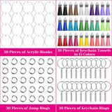 Audab 120pcs Acrylic Keychain Blanks for Vinyl Kit Including 30pcs Clear Acrylic Blanks, 30pcs Keychain Tassels, 30pcs Key Rings and 30pcs Jump Rings Audab