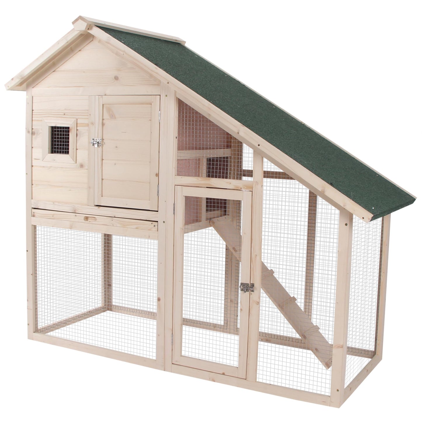 PawHut 55" L 2-Tier Wooden Rabbit Hutch Bunny Cage Small Animal House with Ramp, Waterproof Roof, Removable Tray and Outdoor Run - WoodArtSupply