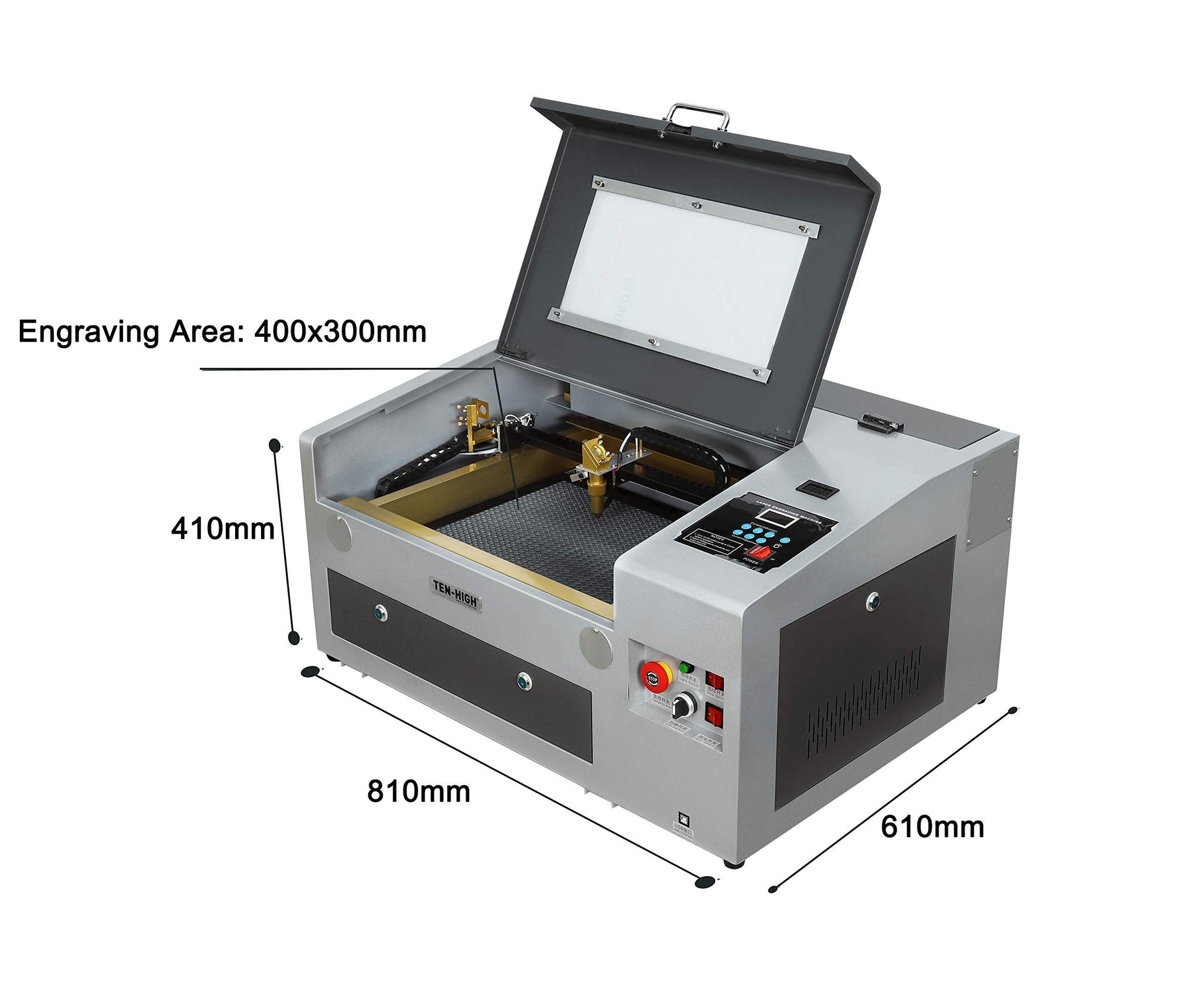 TEN-HIGH CO2 Engraving Machine 40W 300x400mm Laser Engraving Machine with Exhaust Fan USB Port, Standard Version Grey - WoodArtSupply