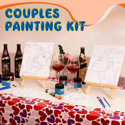 Yeaqee 13 Pcs Sip and Paint Kit Valentines Couple Painting Kit Supplies Canvas Painting Art Painting Set Pre Drawn Stretch Canvas Kit for Couple Date - WoodArtSupply