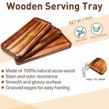 5 Pack Solid Acacia Wood Serving Trays, 14 x 5.5 Inches Rectangular Wooden Serving Board for Food Appetizer Serving Tray Plates for Vegetables Fruit Roowest