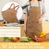 Tosewever Canvas Cross Back Chef Apron for Men Women with Adjustable Straps Large Pockets, Waterdrop Kitchen Heavy Duty Cotton Aprons for Tool Tosewever