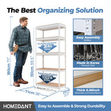 HOMEDANT 5 Tier Laminated White Metal Shelving Unit Adjustable Garage Storage Utility Rack Heavy Duty Shelves Organization Multipurpose Shelf HOMEDANT