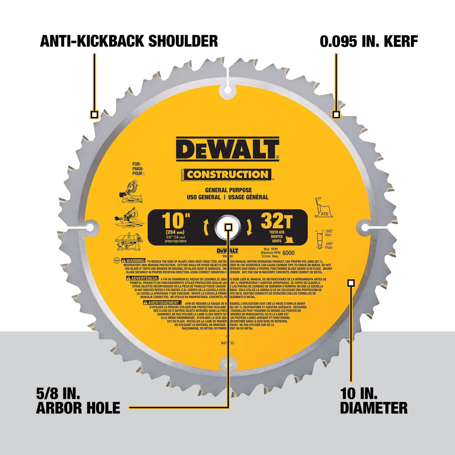 DEWALT 10-Inch Miter / Table Saw Blades, 60-Tooth Crosscutting & 32-Tooth General Purpose, Combo Pack (DW3106P5) DEWALT