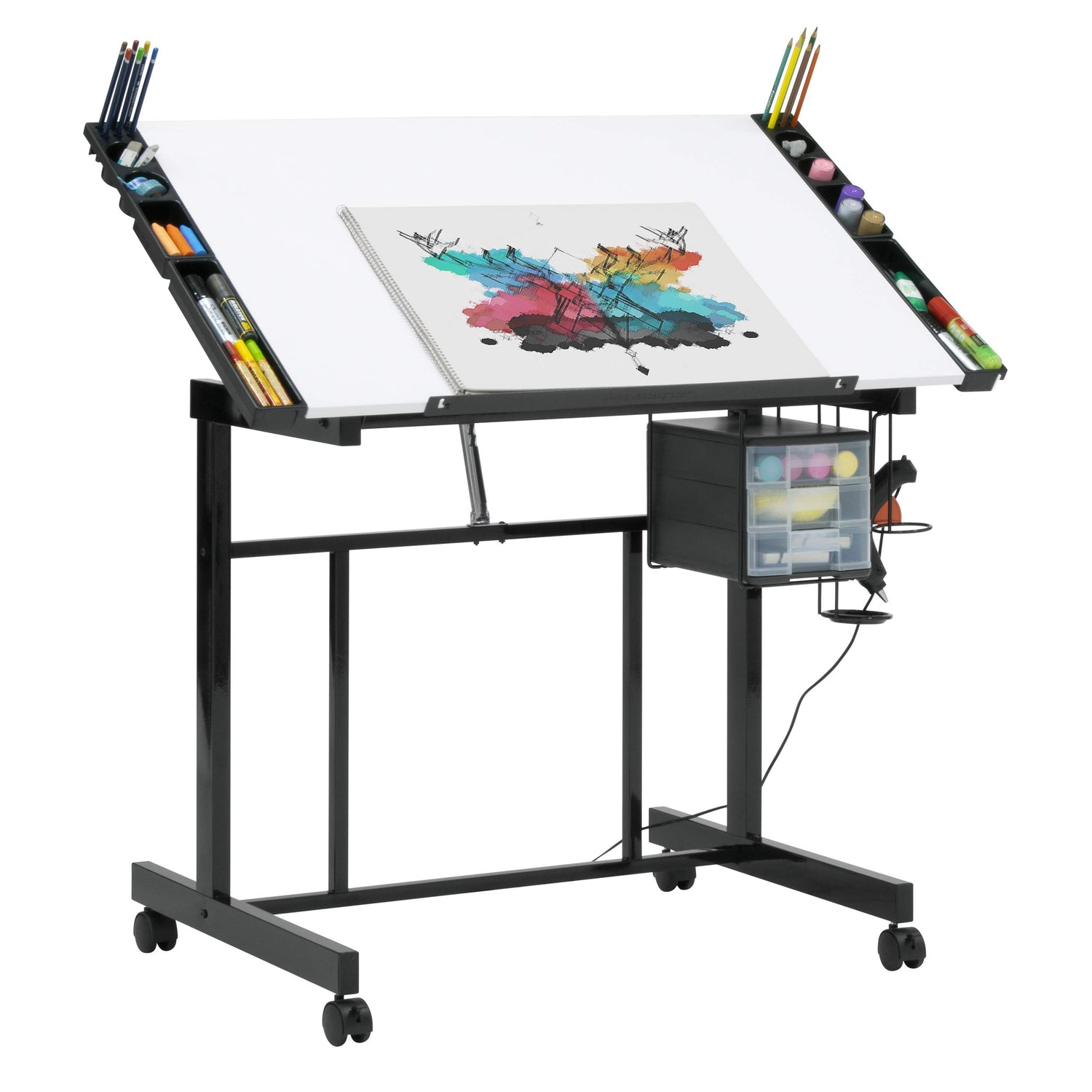 Studio Designs Deluxe Craft Station, Top Adjustable Drafting Table Craft Table Drawing Desk Hobby Table Writing Desk Studio Desk with Drawers, 36''W SD STUDIO DESIGNS