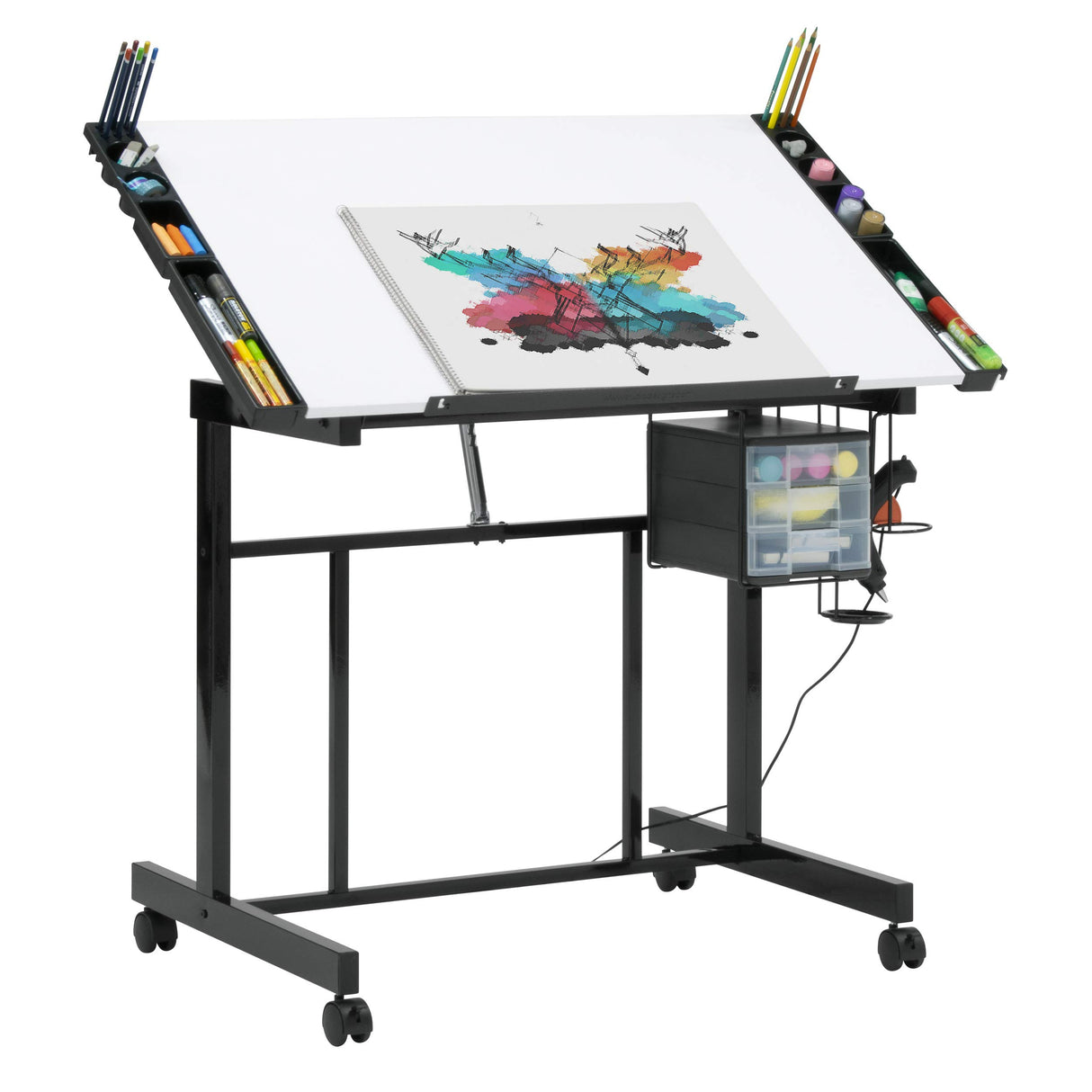 Studio Designs Deluxe Craft Station, Top Adjustable Drafting Table Craft Table Drawing Desk Hobby Table Writing Desk Studio Desk with Drawers, 36''W SD STUDIO DESIGNS