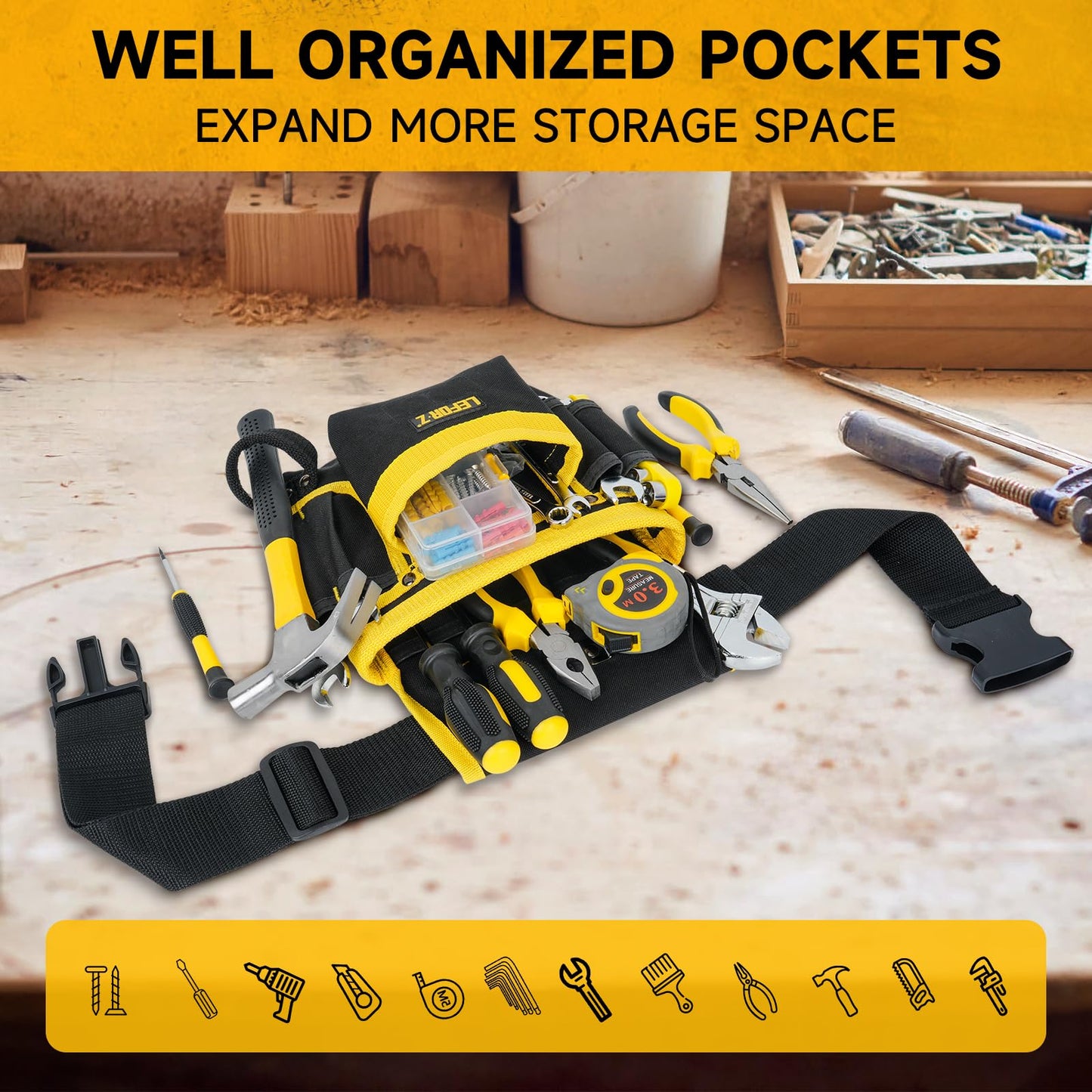 Tool Belt,Magnetic Tool Pouch,13-Pockets Tool Belts for Men,Detachable & Adjustable Tool Pouch belt for Electrician,Carpenter,Construction,Work