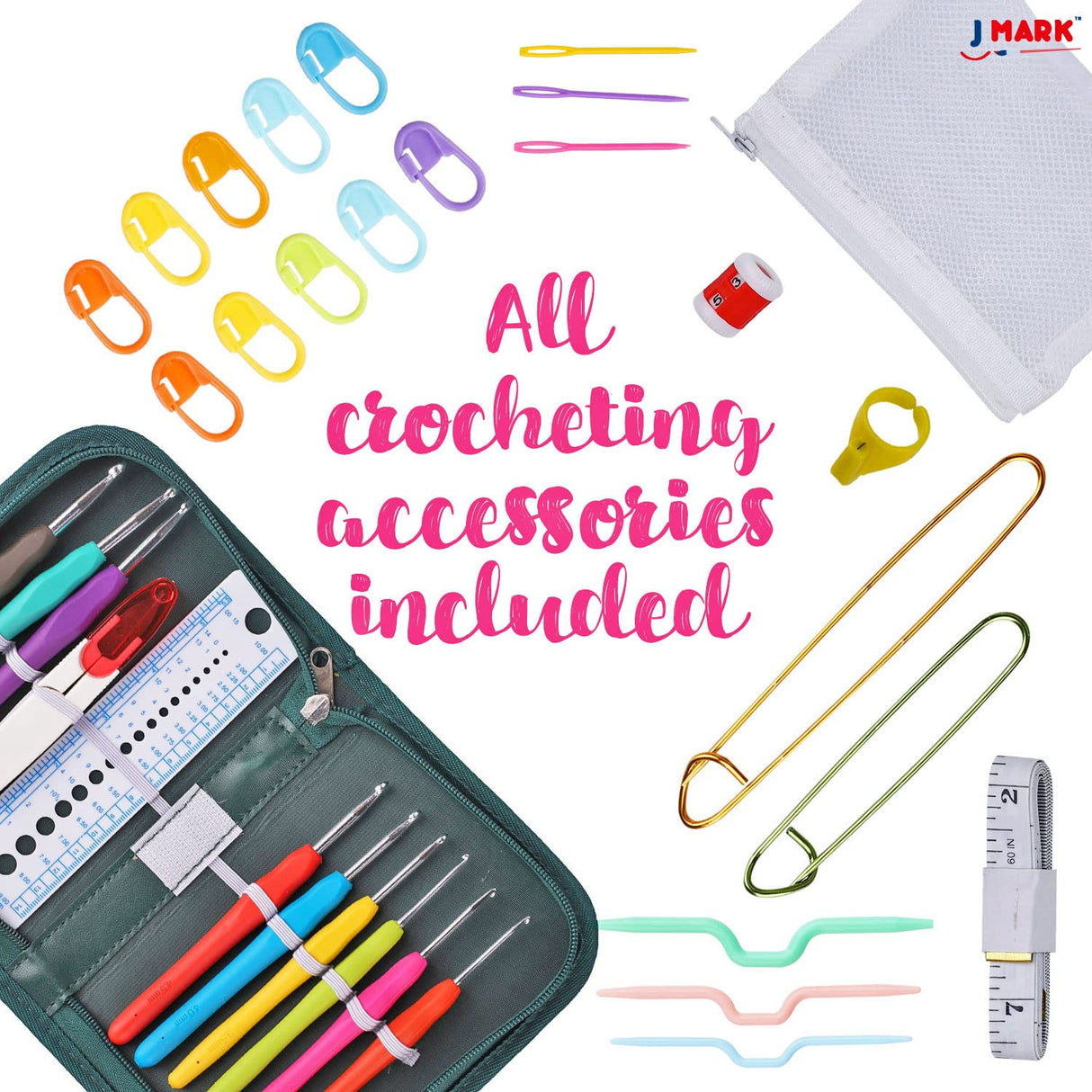 J MARK Acrylic Crochet Kit for Beginners – Premium Crochet Starter Kit for Adults Bundle J MARK