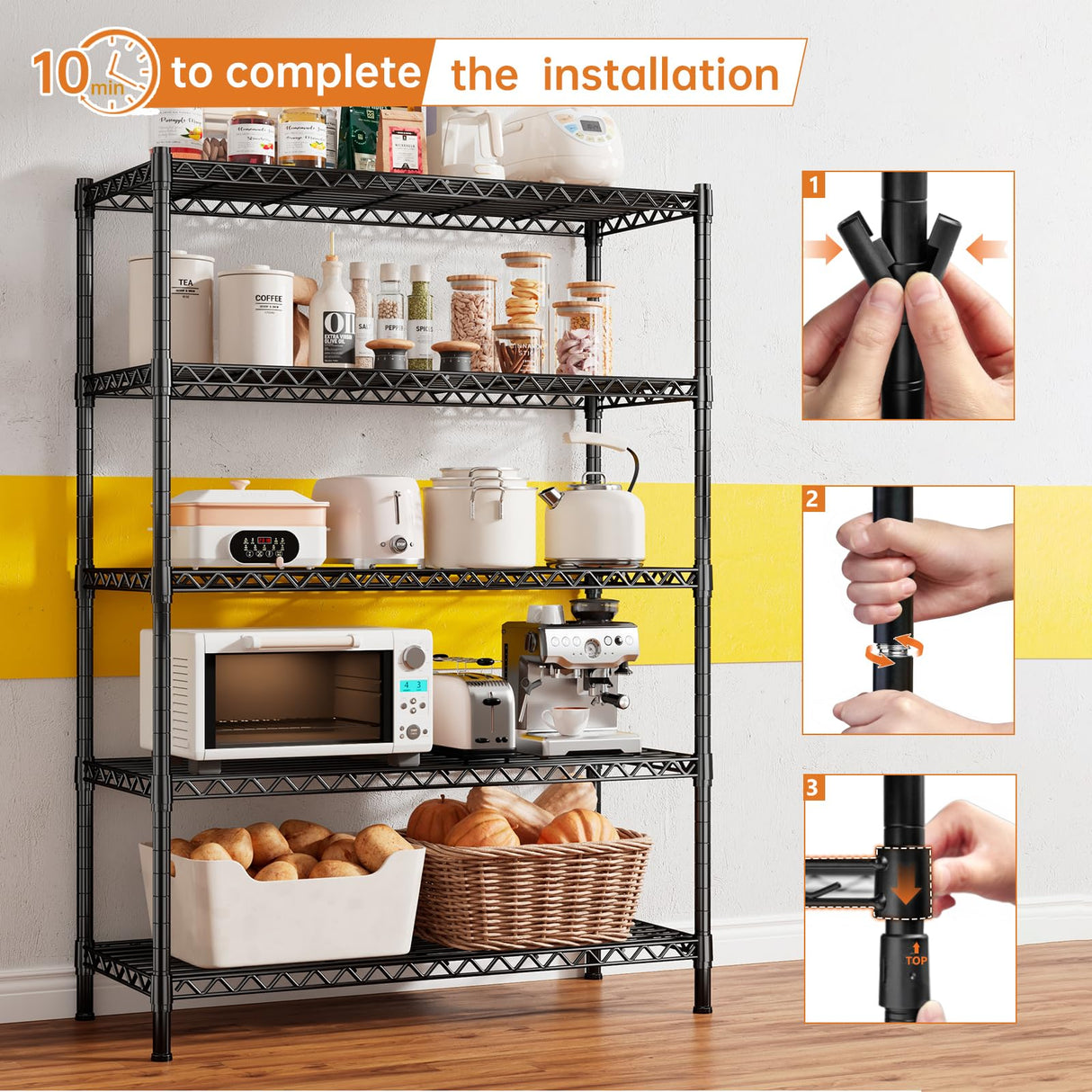 REIBII 5-Shelf Wire Shelving,Storage Shelves Metal Shelves for Storage,71’’H Adjustable Garage Shelving Heavy Duty Storage Rack Pantry Shelf Kitchen REIBII