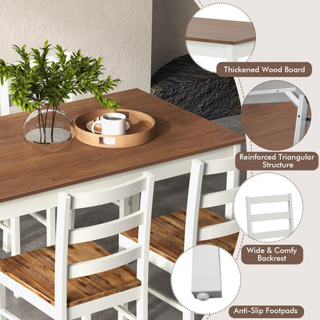 Giantex Dining Table Set for 4, Solid Wood Rectangular Table & 4 Chairs, 5 Pieces Farmhouse Dinette Set w/Rubber Wood Legs, Space-Saving Kitchen Giantex