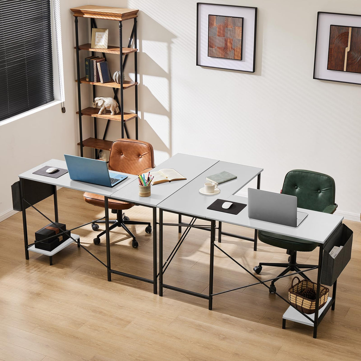 Sweetcrispy L Shaped Computer Desk - Gaming Table Corner Desk 50 Inch PC White Writing Desk Study Desks with Wooden Desktop CPU Stand Side Bag Sweetcrispy