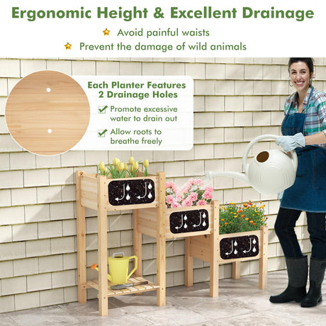 S AFSTAR 3-Tier Wooden Raised Garden Bed, Elevated Garden Planter with 3 Planter Boxes, Open Storage Shelf, Drainage Holes, Outdoor Vertical Plant S AFSTAR