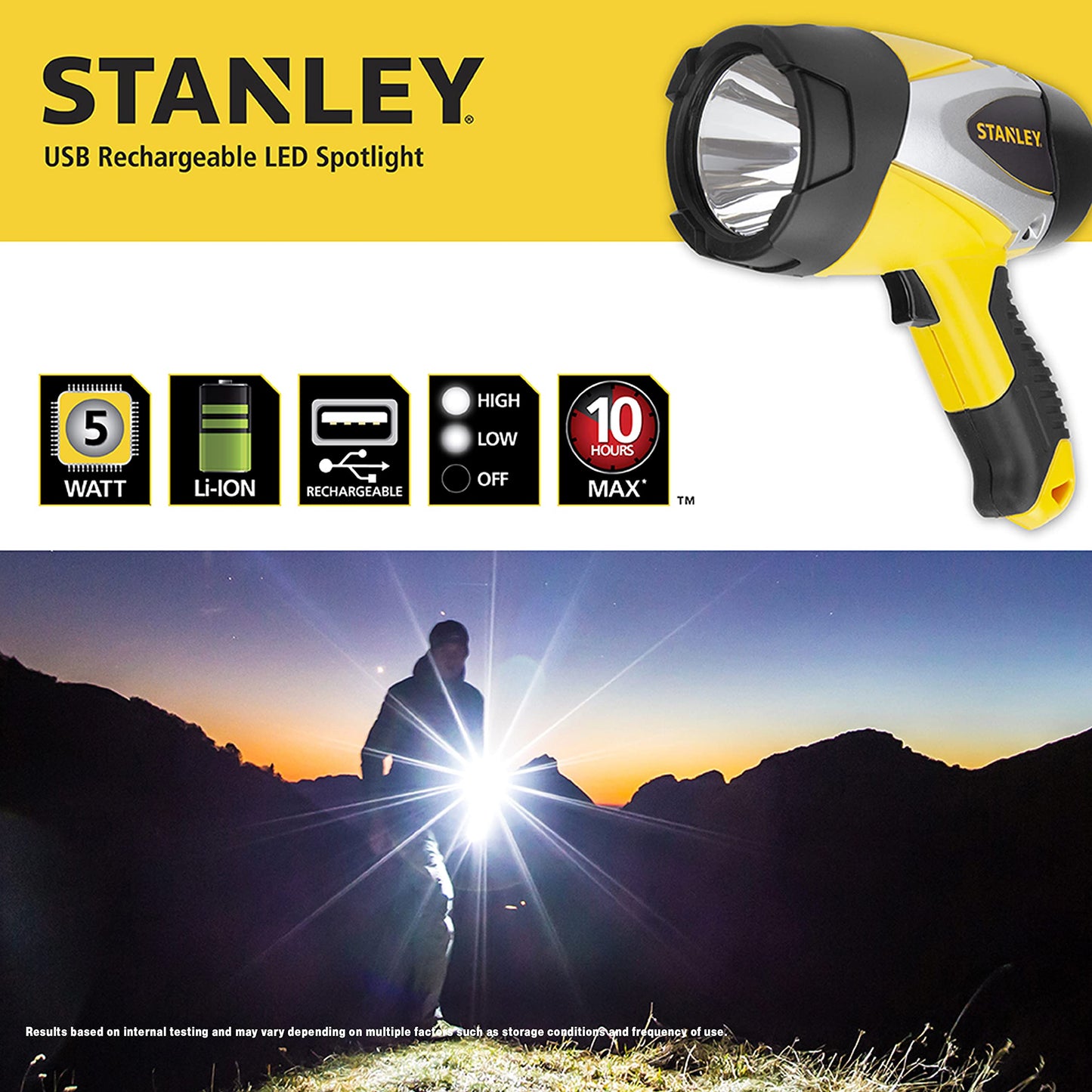 STANLEY SL5W09 Rechargeable 1000 Lumen Lithium Ion Ultra Bright LED Spotlight Flashlight - WoodArtSupply